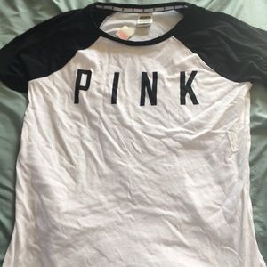 PINK t-shirt , white w/black sleeves, small, NWT